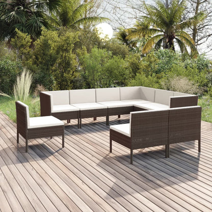 9 pcs conjunto lounge jardim c/ almofadões vime PE castanho