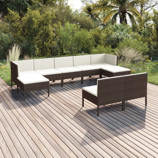 9 pcs conjunto lounge jardim c/ almofadões vime PE castanho