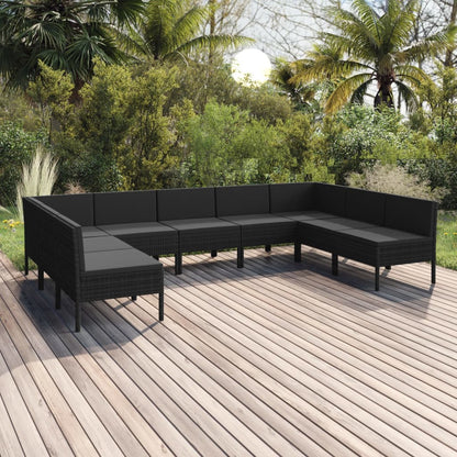 9 pcs conjunto lounge de jardim c/ almofadões vime PE preto