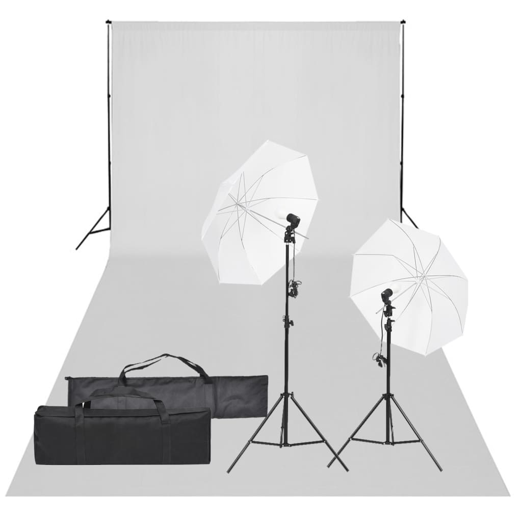 Kit de estúdio fotográfico com conjunto de iluminação e fundo