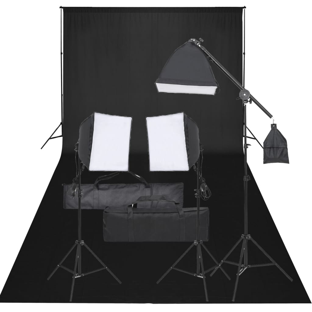 Kit de estúdio fotográfico com conjunto de iluminação e fundo