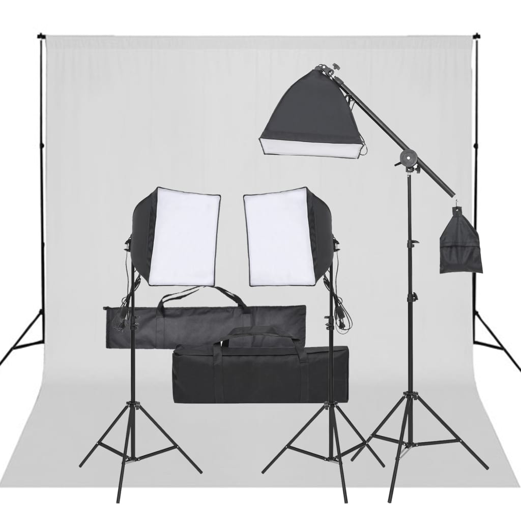 Kit de estúdio fotográfico com conjunto de iluminação e fundo