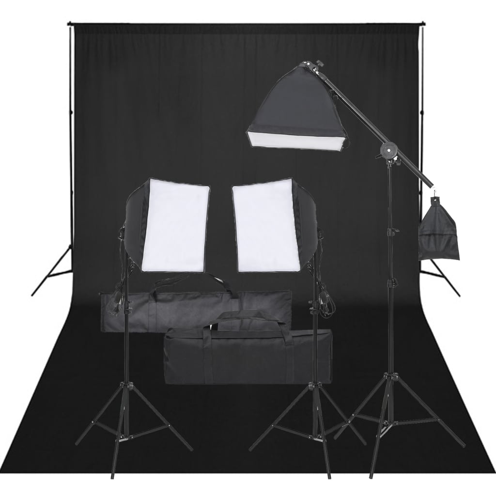 Kit de estúdio fotográfico com conjunto de iluminação e fundo