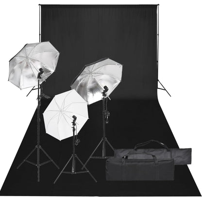 Kit de estúdio fotográfico com conjunto de iluminação e fundo