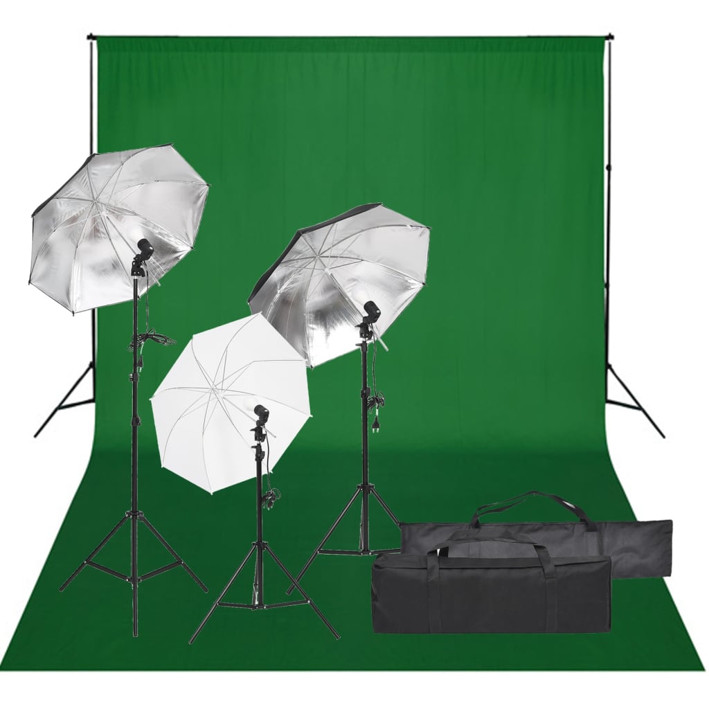 Kit de estúdio fotográfico com conjunto de iluminação e fundo