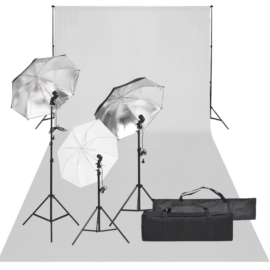 Kit de estúdio fotográfico com conjunto de iluminação e fundo