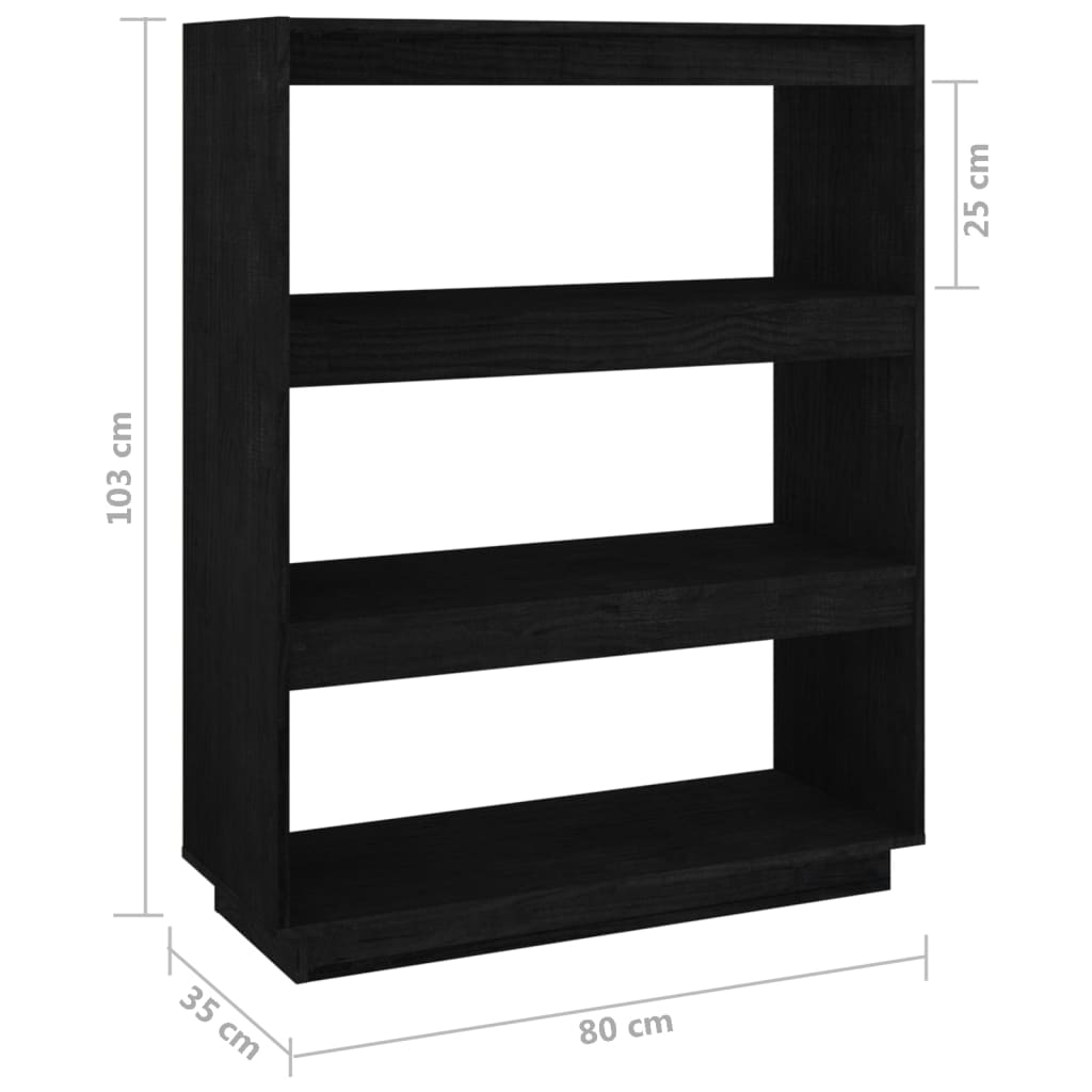 Estante/divisória 80x35x103 cm madeira de pinho maciça preto