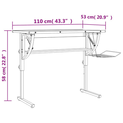 Secretária 110x53x(58-87) cm derivados madeira/aço branco/cinza