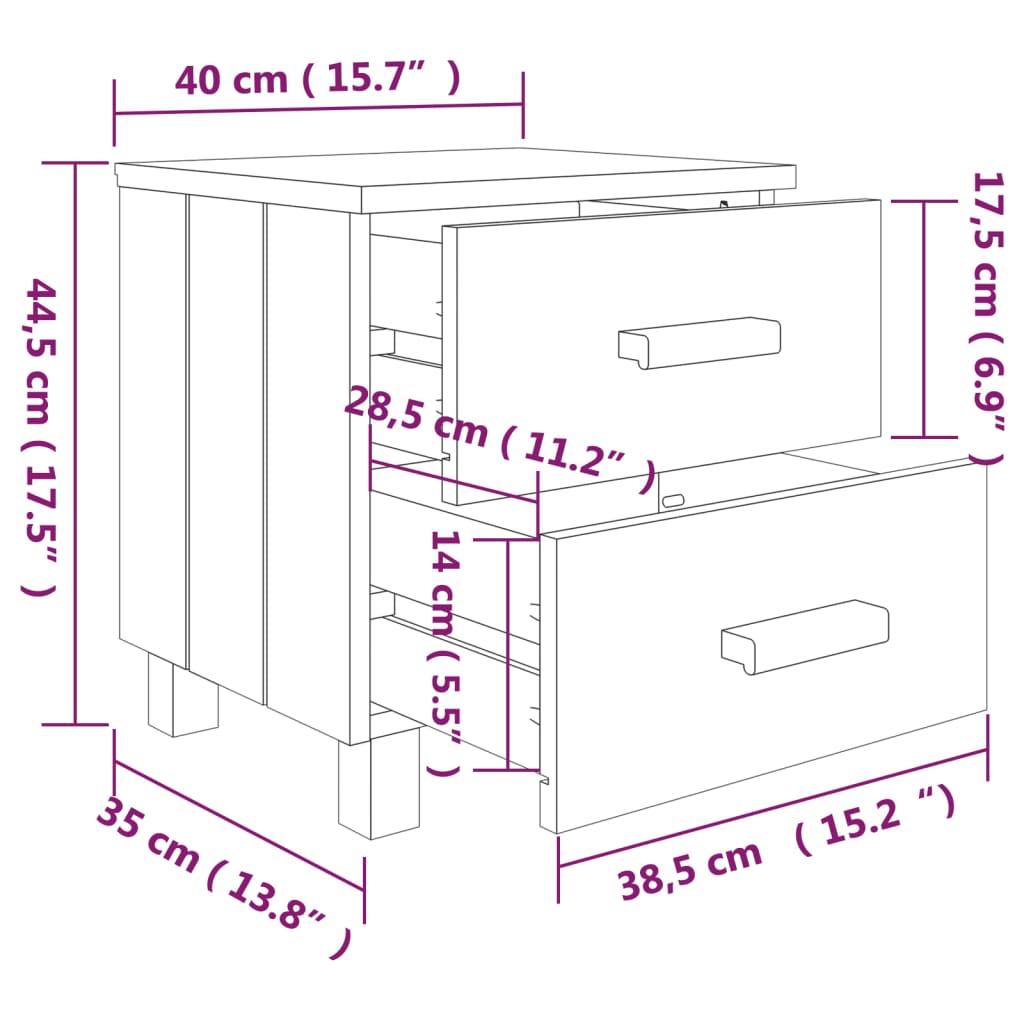 Mesa de cabeceira HAMAR 40x35x44,5 cm pinho maciço castanho-mel