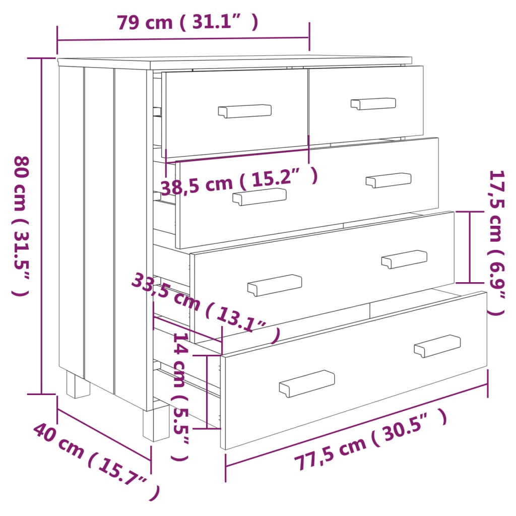 Aparador HAMAR 79x40x80 cm pinho maciço branco