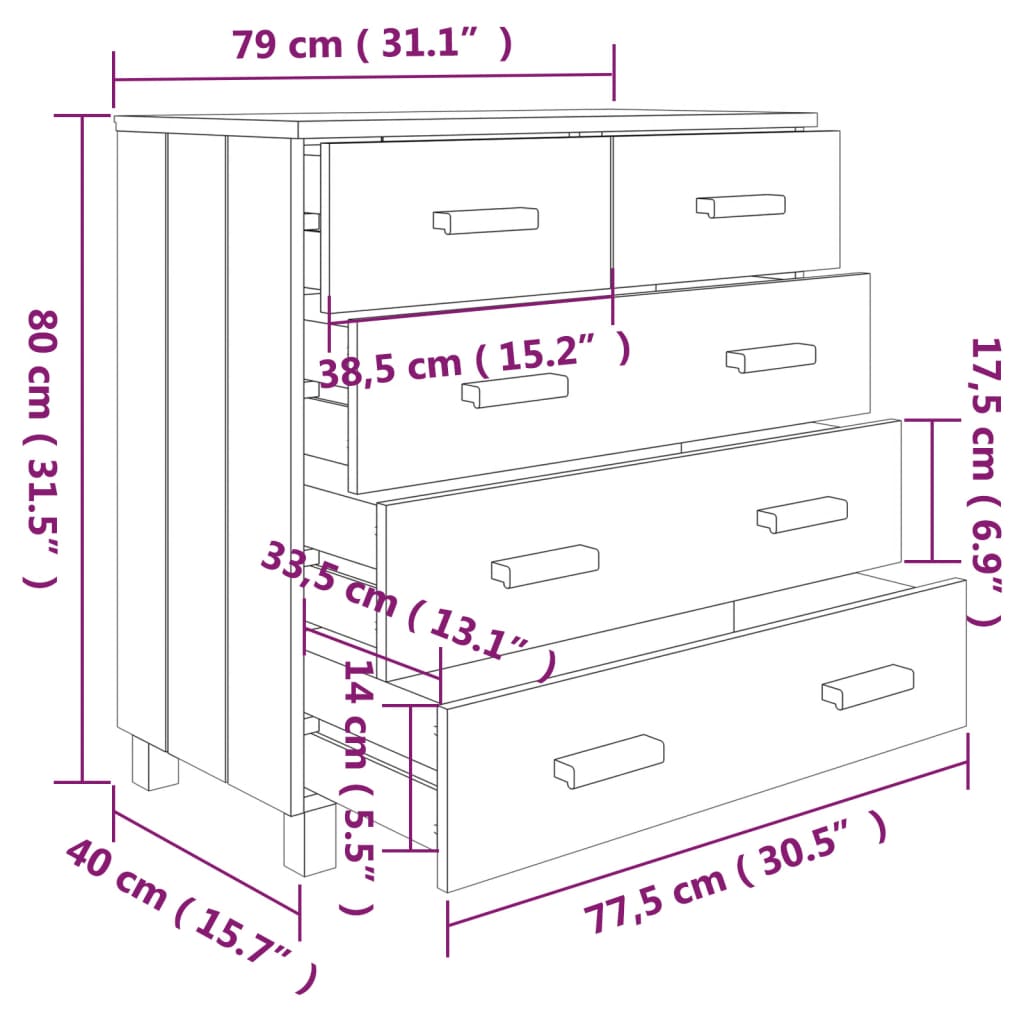 Aparador HAMAR 79x40x80 cm pinho maciço cinza-claro