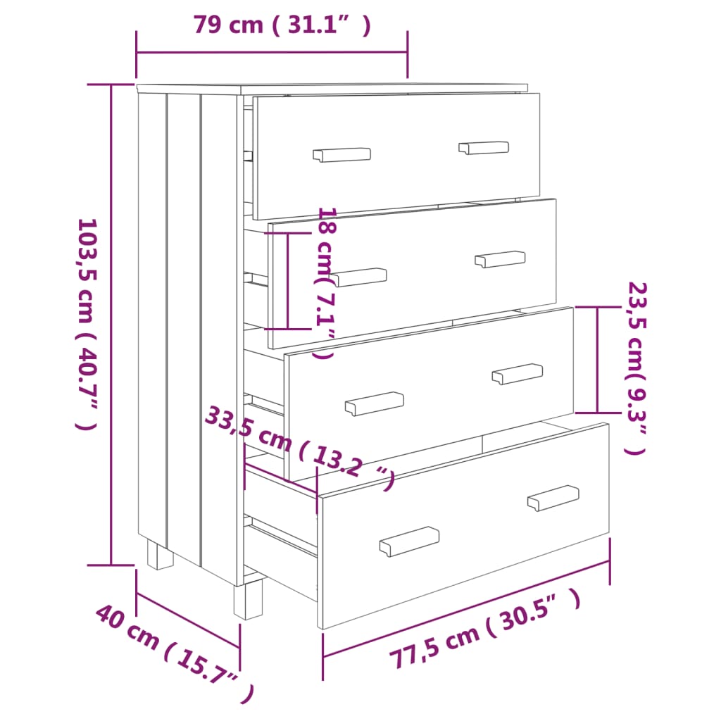 Aparador HAMAR 79x40x103,5 cm pinho maciço cinza-claro