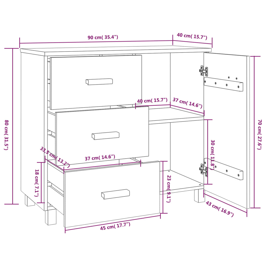 Aparador HAMAR 90x40x80 cm pinho maciço branco