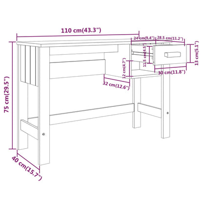 Secretária HAMAR 110x40x75 cm pinho maciço branco