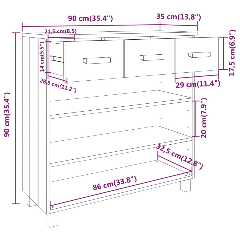 Mesa consola HAMAR 90x35x90 cm pinho maciço branco