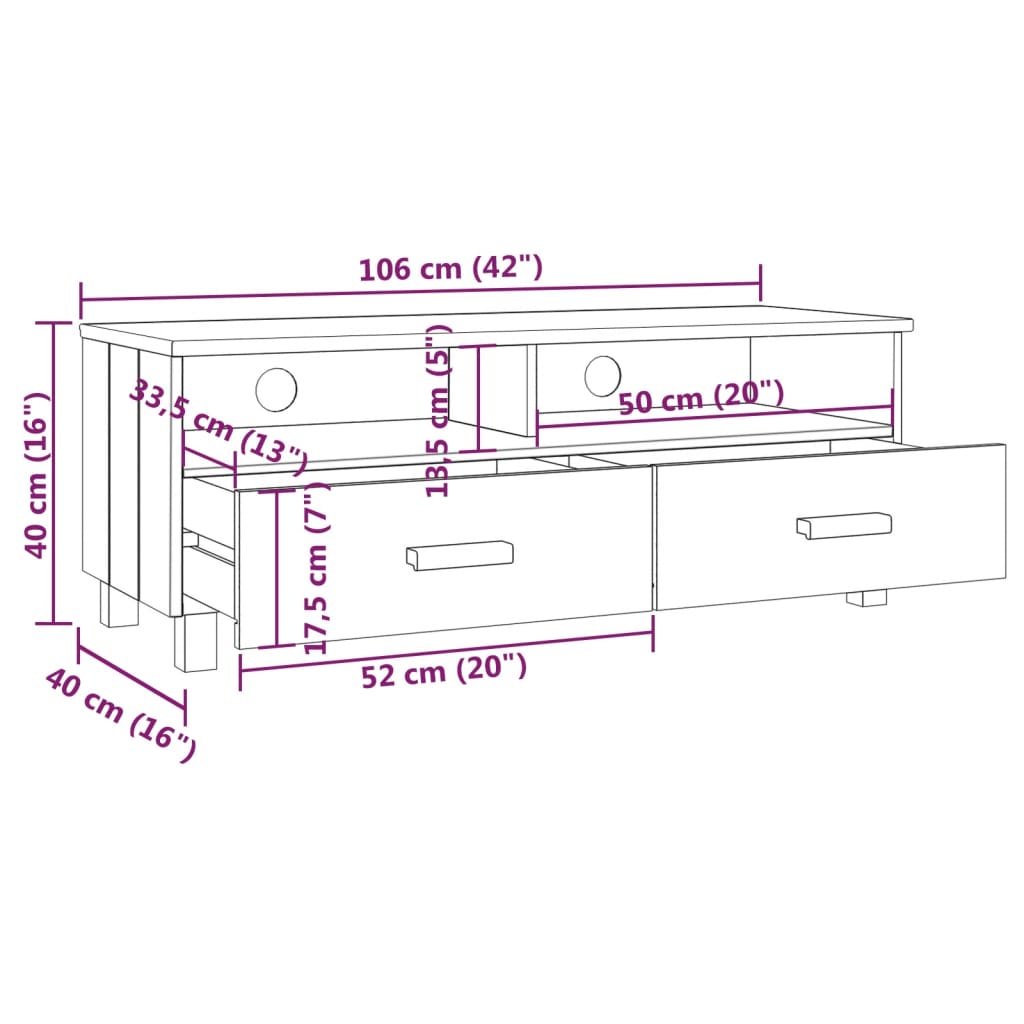 Móvel de TV HAMAR 106x40x40 cm pinho maciço castanho-mel