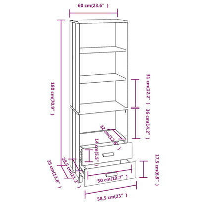 Aparador alto HAMAR 60x35x180 cm pinho maciço branco