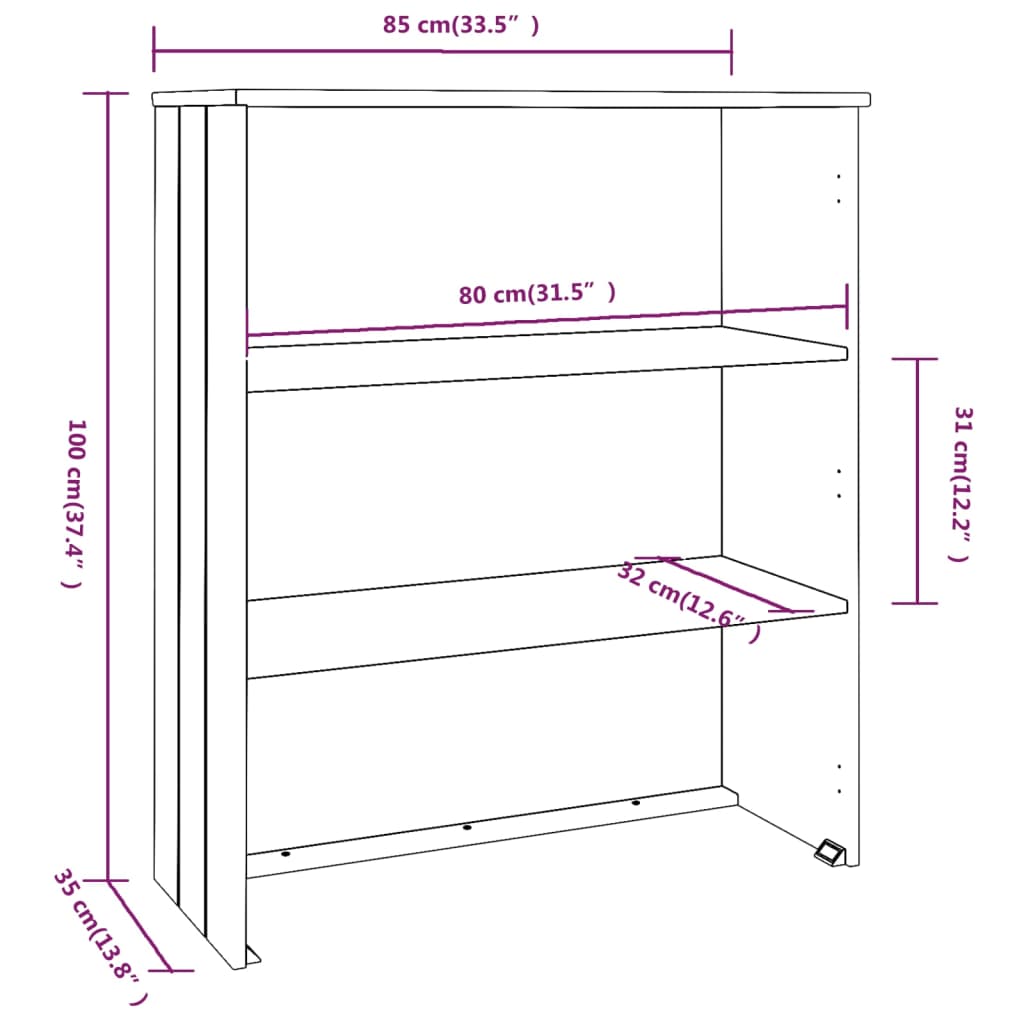 Topo p/ armário alto HAMAR 85x35x100 cm pinho maciço branco