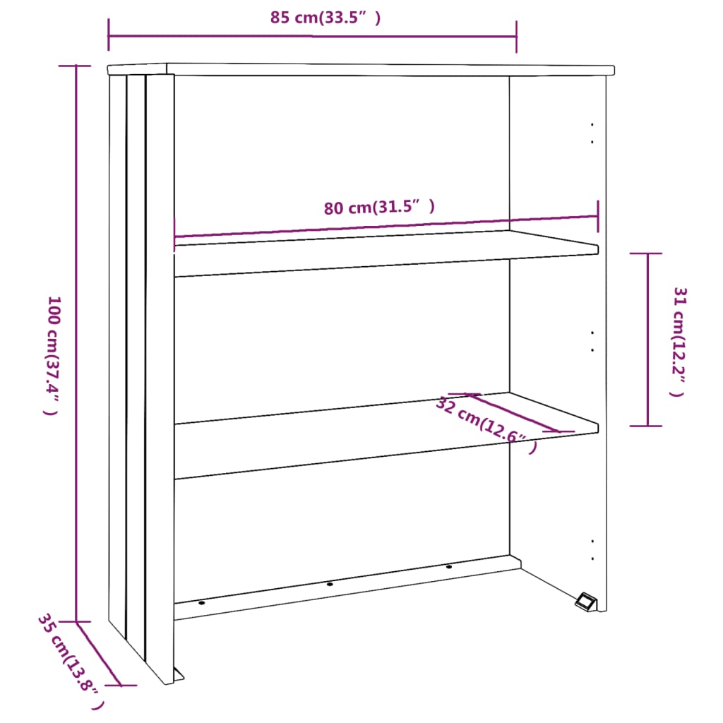 Topo p/ armário alto HAMAR 85x35x100cm pinho maciço cinza-claro