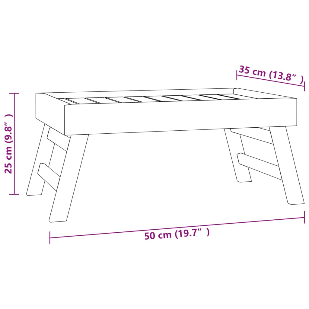 Tabuleiro dobrável 55x35x25 cm madeira de teca maciça