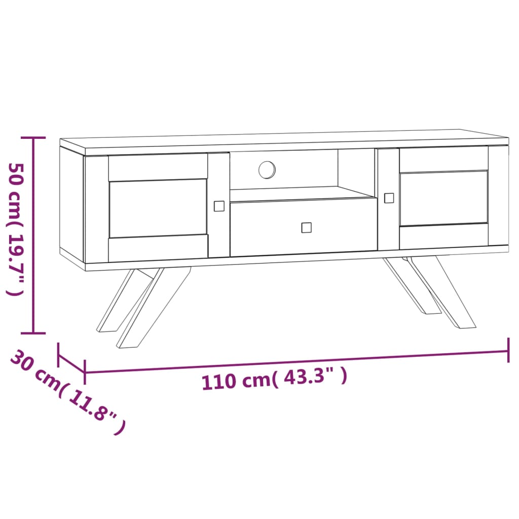 Móvel de TV 110x30x50 cm madeira de teca maciça