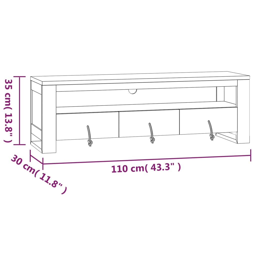 Móvel de TV 110x30x35 cm madeira de teca maciça