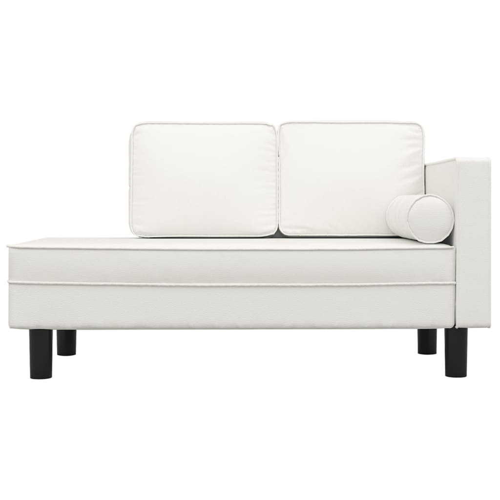 Chaise longue com almofadões e rolo couro artificial cor creme