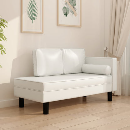 Chaise longue com almofadões e rolo couro artificial cor creme