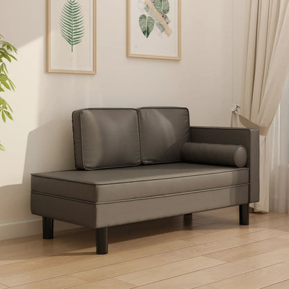 Chaise longue com almofadões e rolo couro artificial cinzento