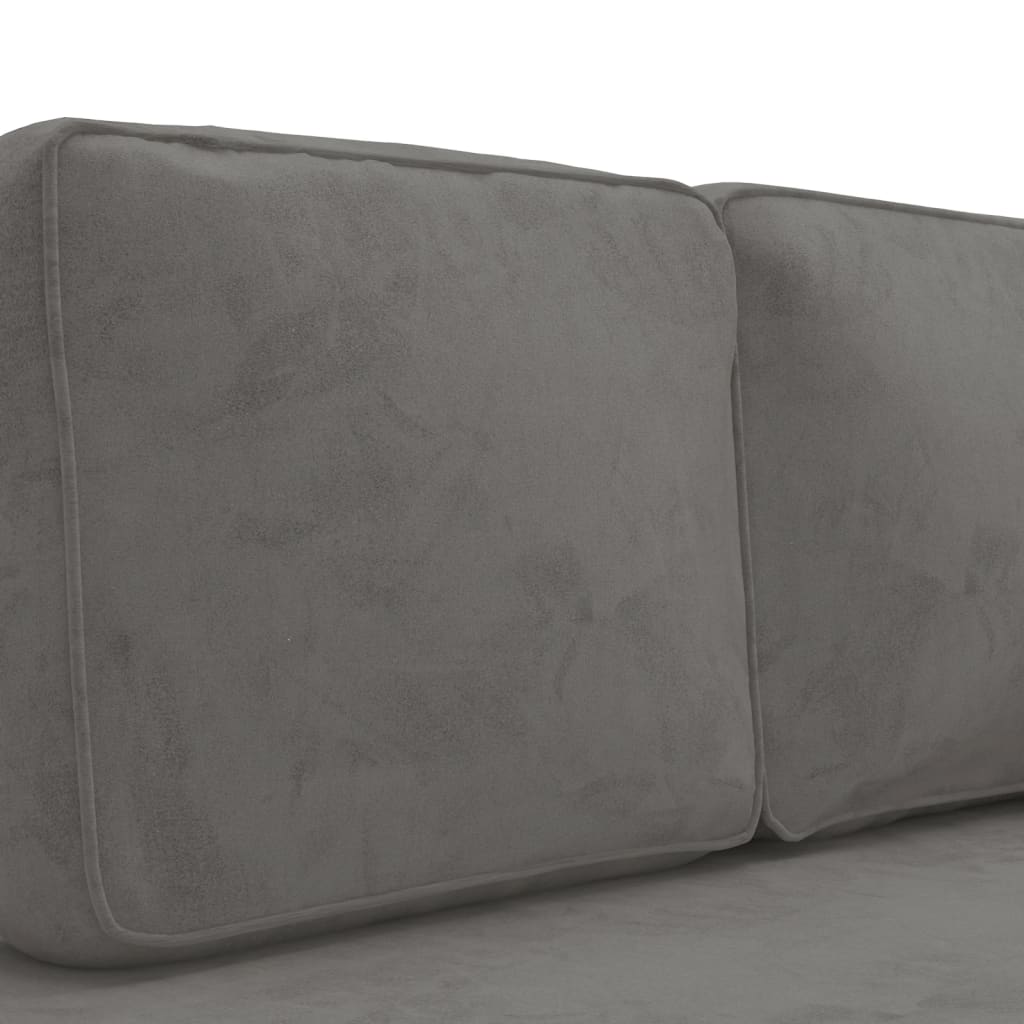 Chaise longue com almofadões e rolo veludo cinza-claro