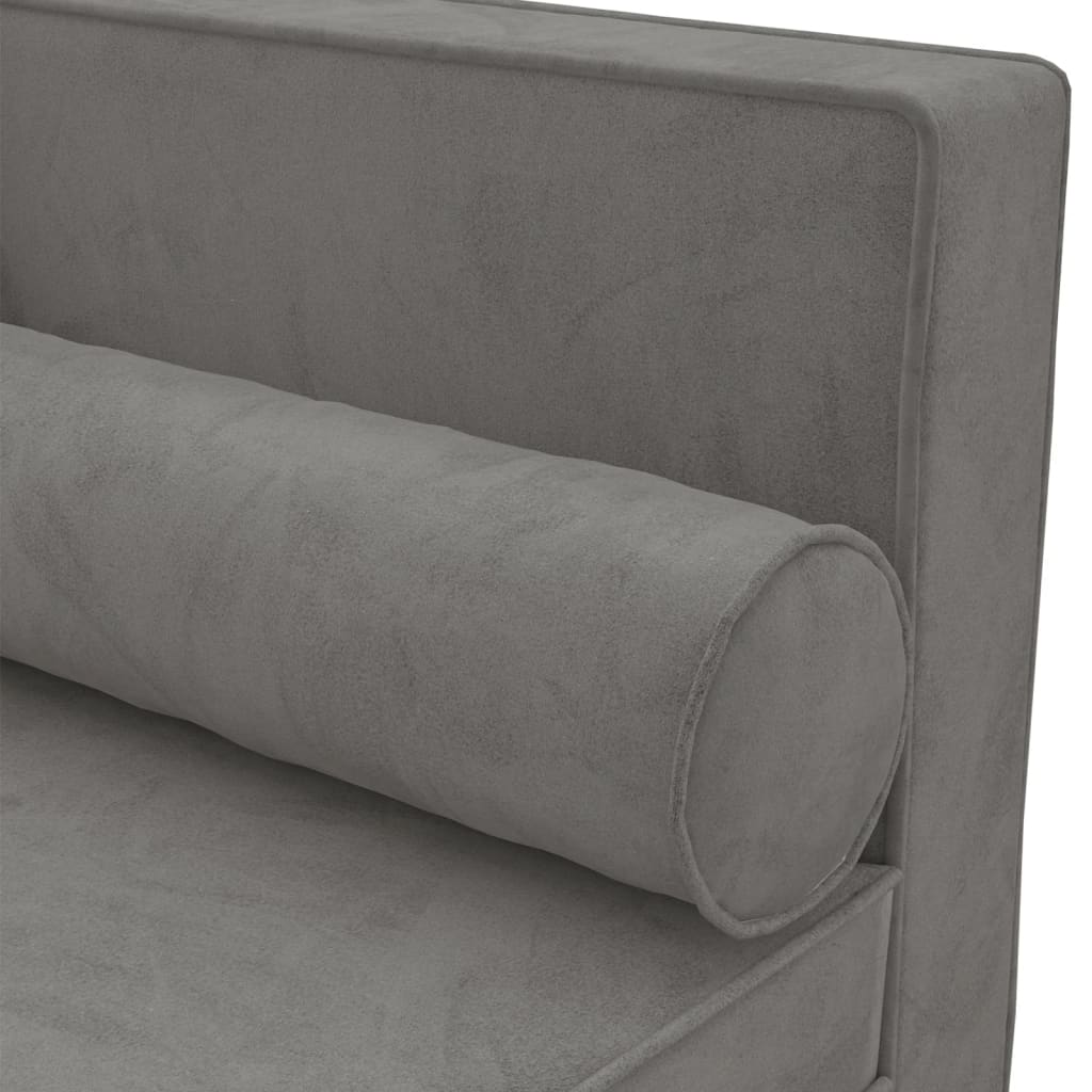 Chaise longue com almofadões e rolo veludo cinza-claro