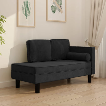 Chaise longue com almofadões e rolo veludo preto