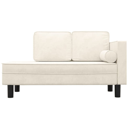 Chaise longue com almofadões e rolo veludo cor creme