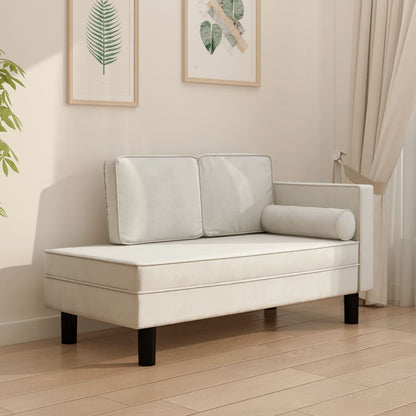 Chaise longue com almofadões e rolo veludo cor creme