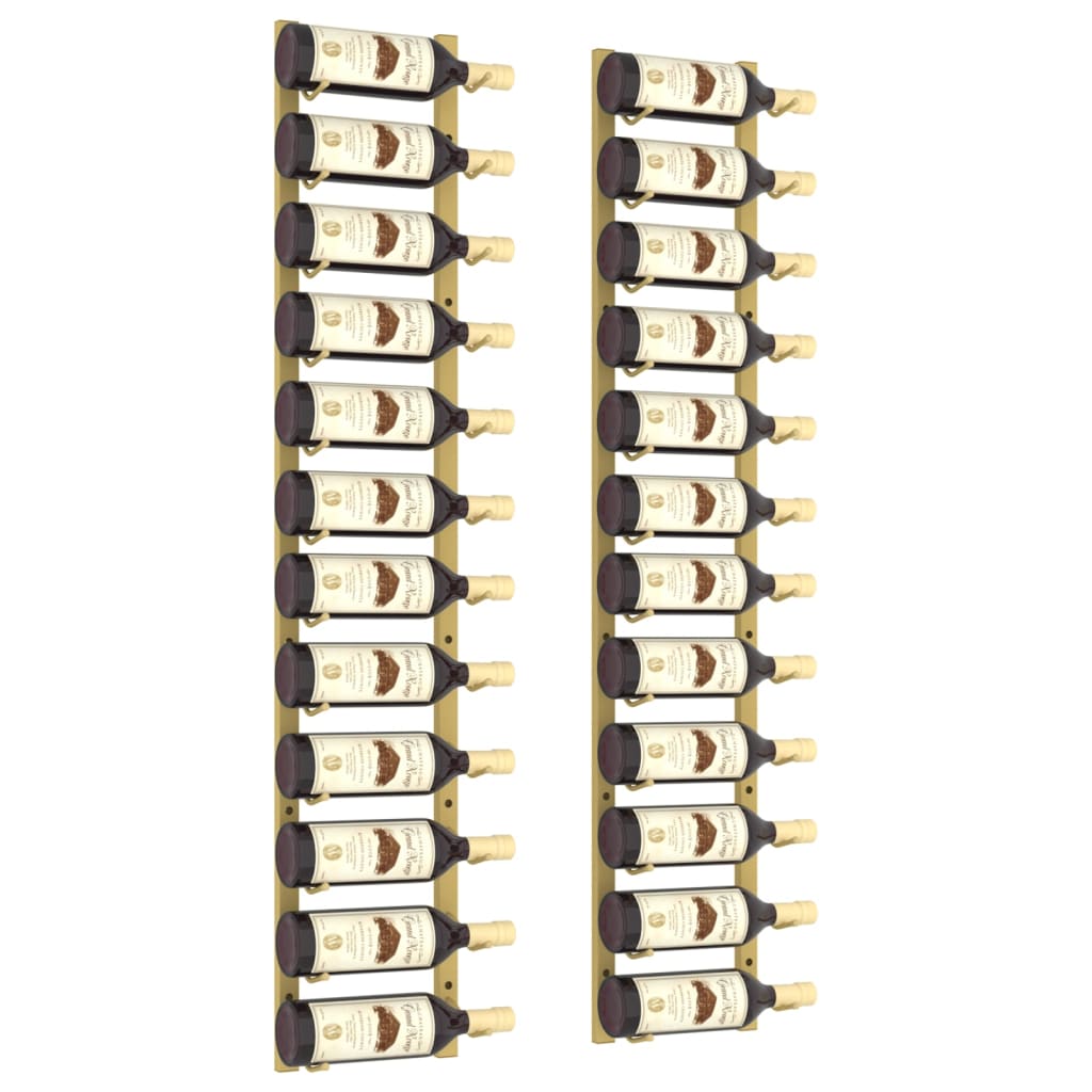 Garrafeira de parede para 12 garrafas 2 pcs ferro dourado