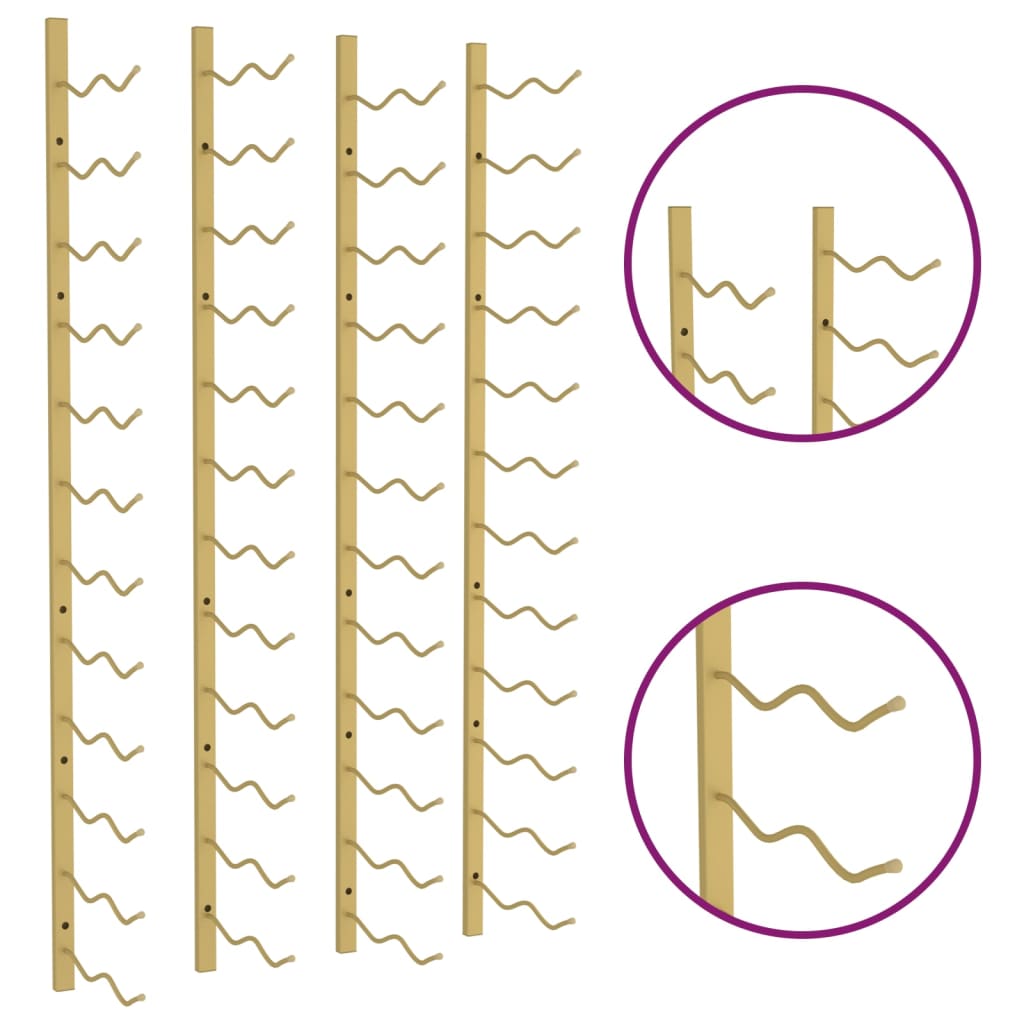 Garrafeira de parede para 24 garrafas 2 pcs ferro dourado
