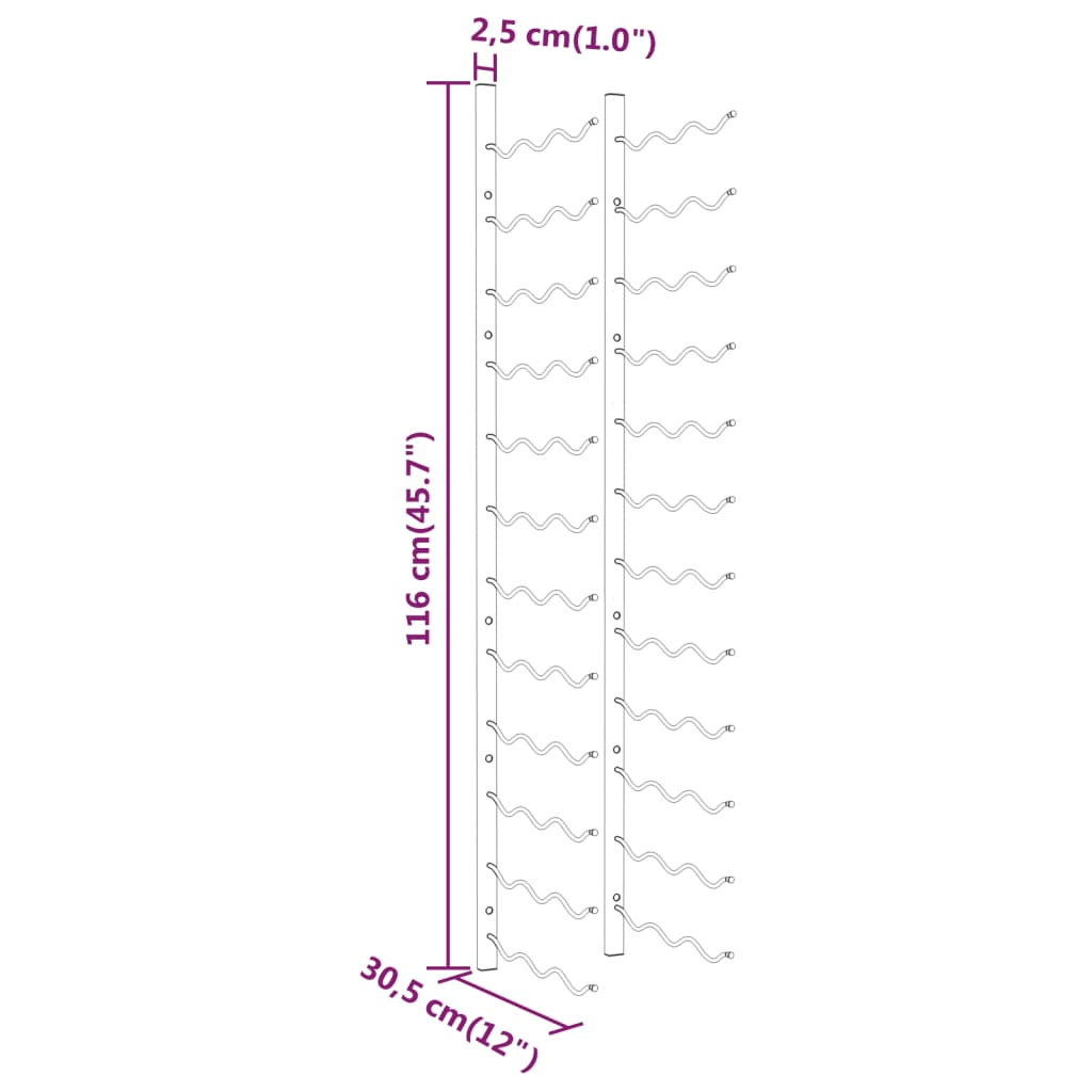 Garrafeira de parede para 36 garrafas 2 pcs ferro branco