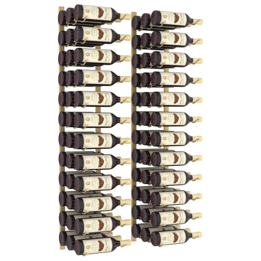 Garrafeira de parede para 36 garrafas 2 pcs ferro dourado