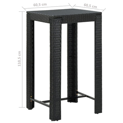 3 pcs conjunto de bar para jardim com almofadões vime PE preto