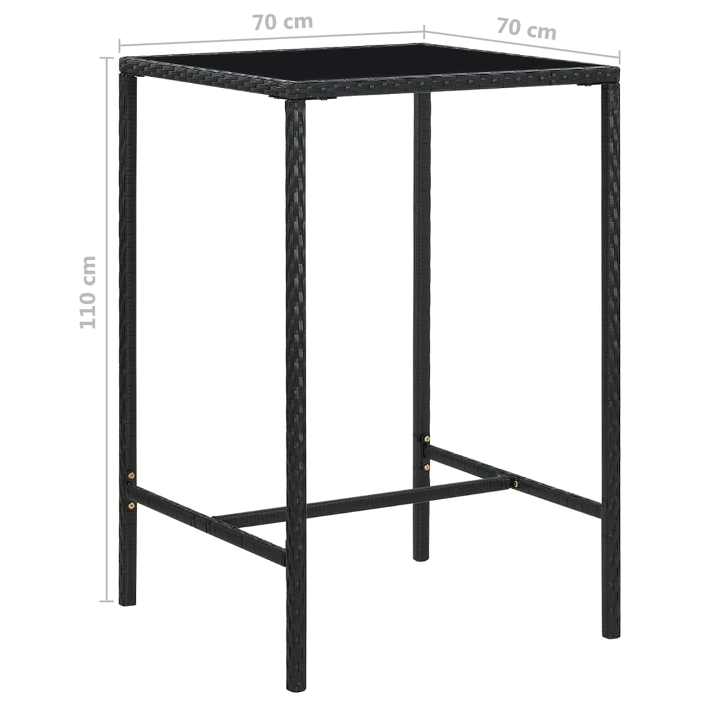 3 pcs conjunto de bar para jardim com almofadões vime PE preto