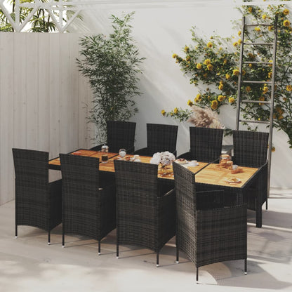 9 pcs conjunto jantar jardim com almofadões vime PE preto