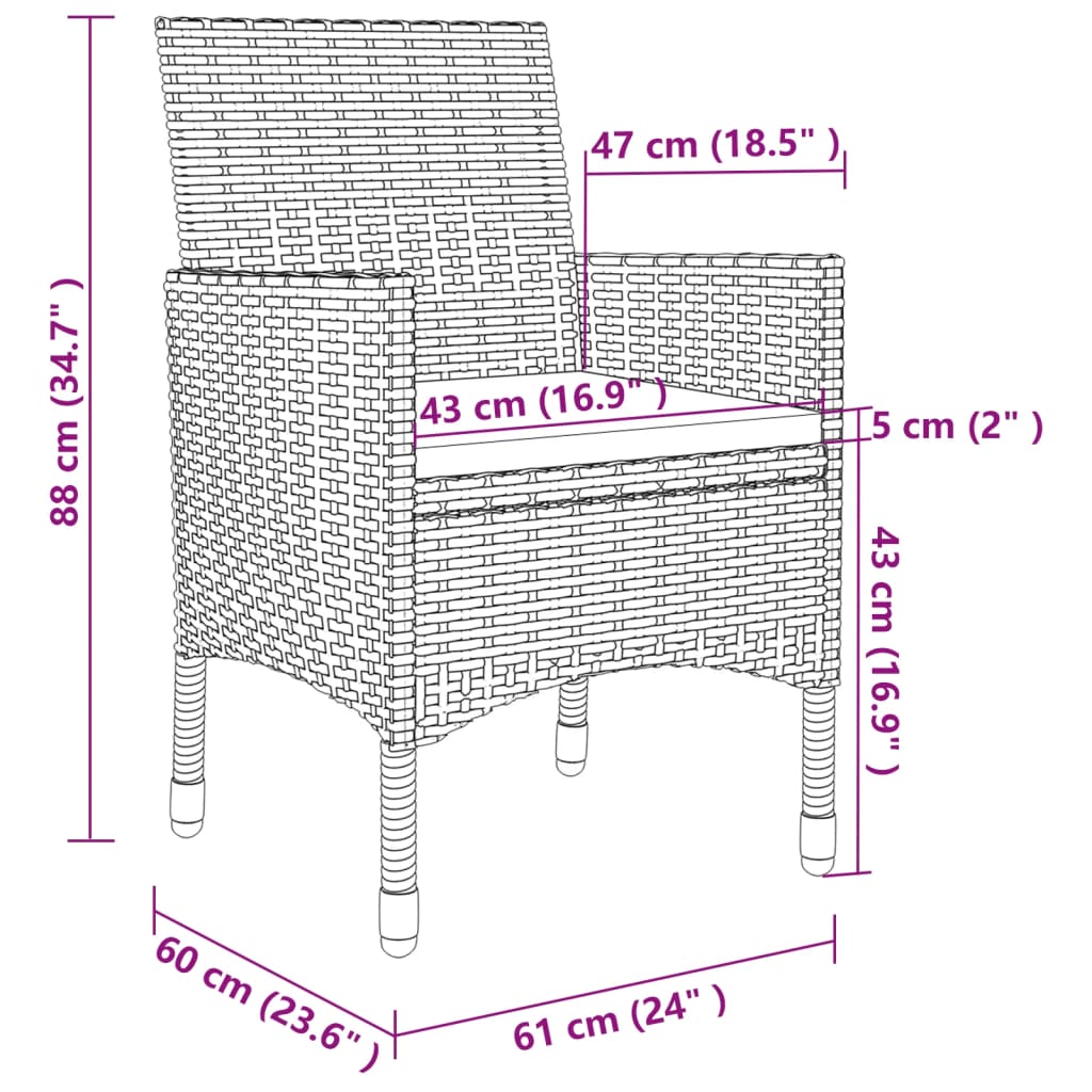 7 pcs conjunto de jantar p/ exterior c/ almofadões vime PE bege