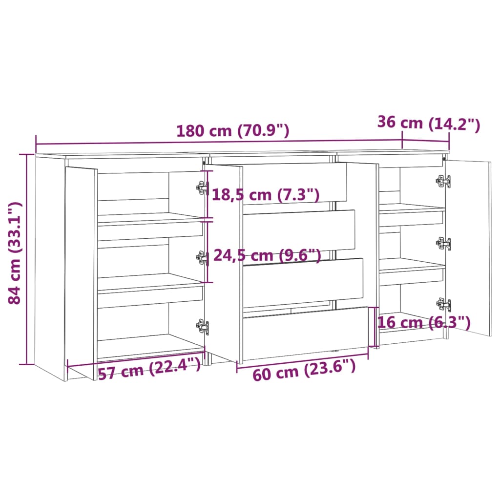 Armários de apoio 3 pcs pinho maciço branco