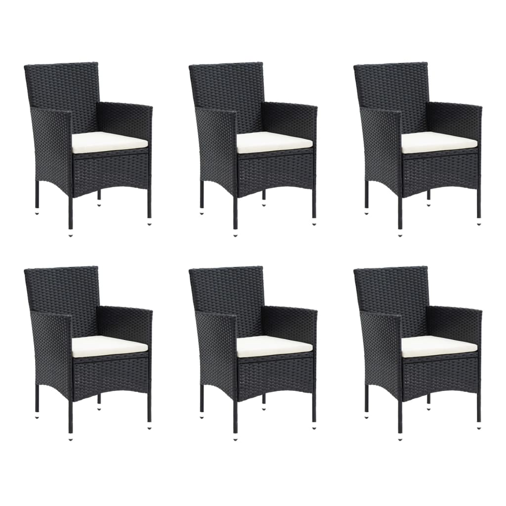 7 pcs conjunto de jantar p/ jardim c/ almofadões vime PE preto