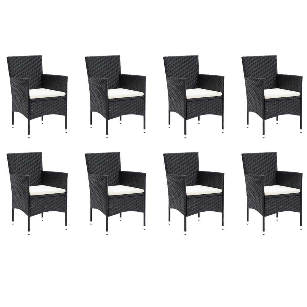 9 pcs conjunto de jantar p/ jardim c/ almofadões vime PE preto