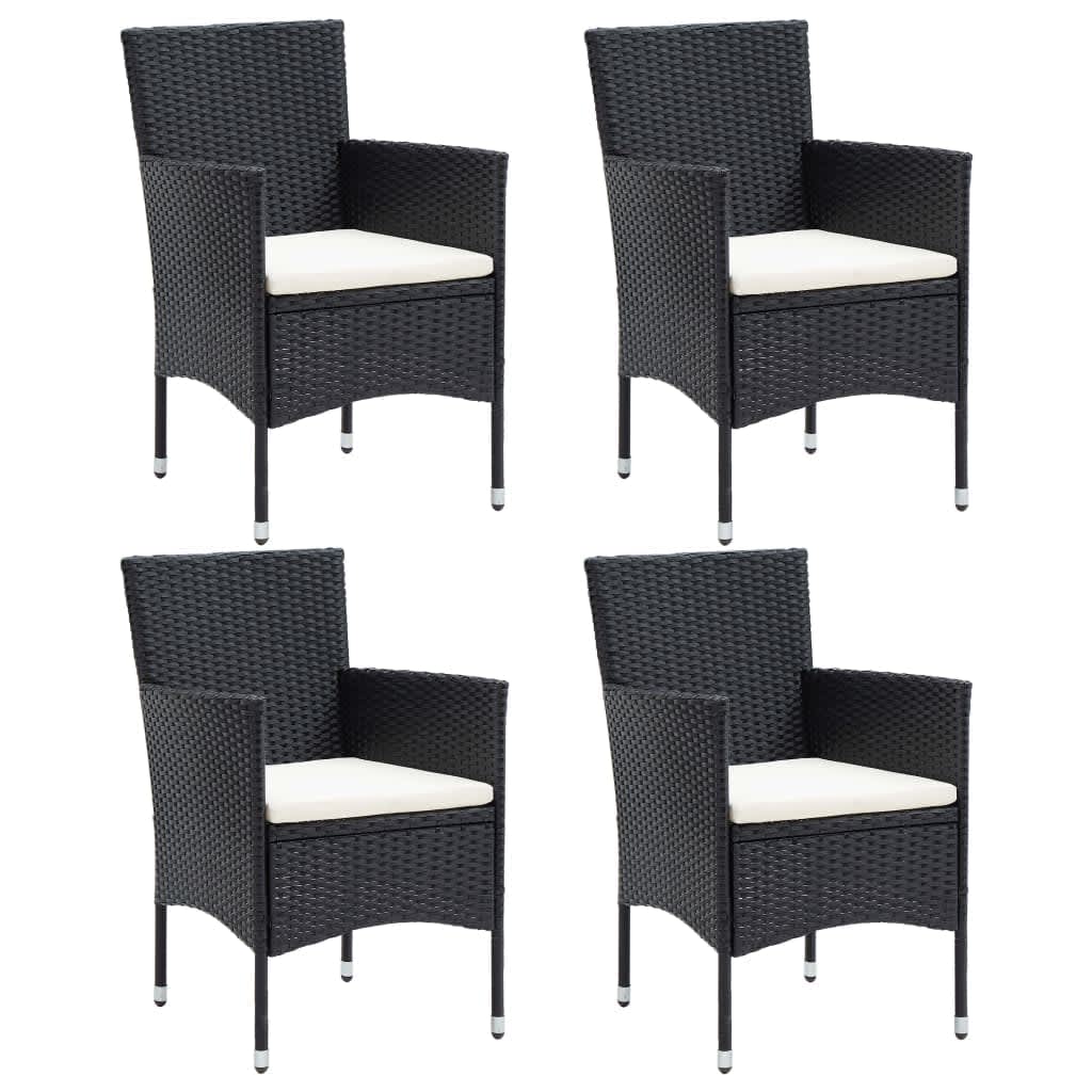 5 pcs conjunto de jantar p/ jardim c/ almofadões vime PE preto