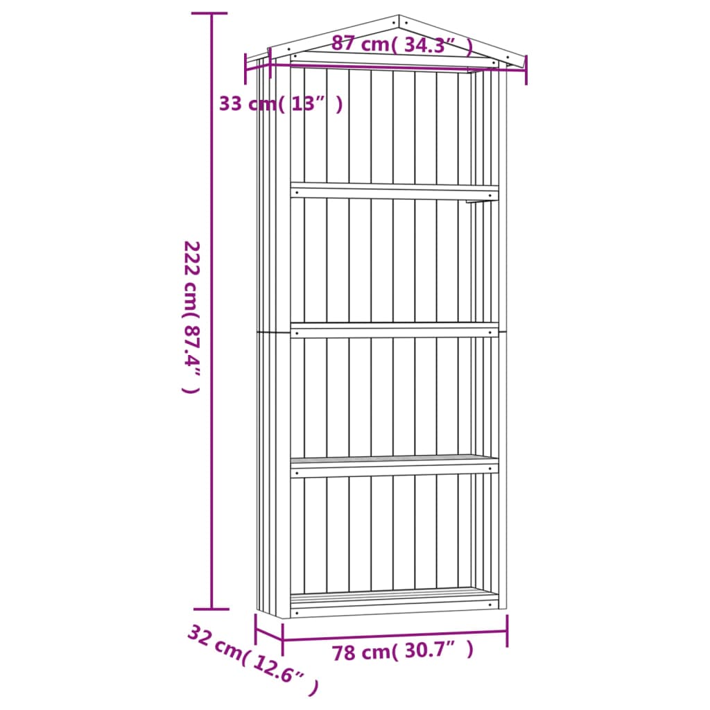 Abrigo p/ ferramentas de jardim 89x33x222 cm pinho impregnado