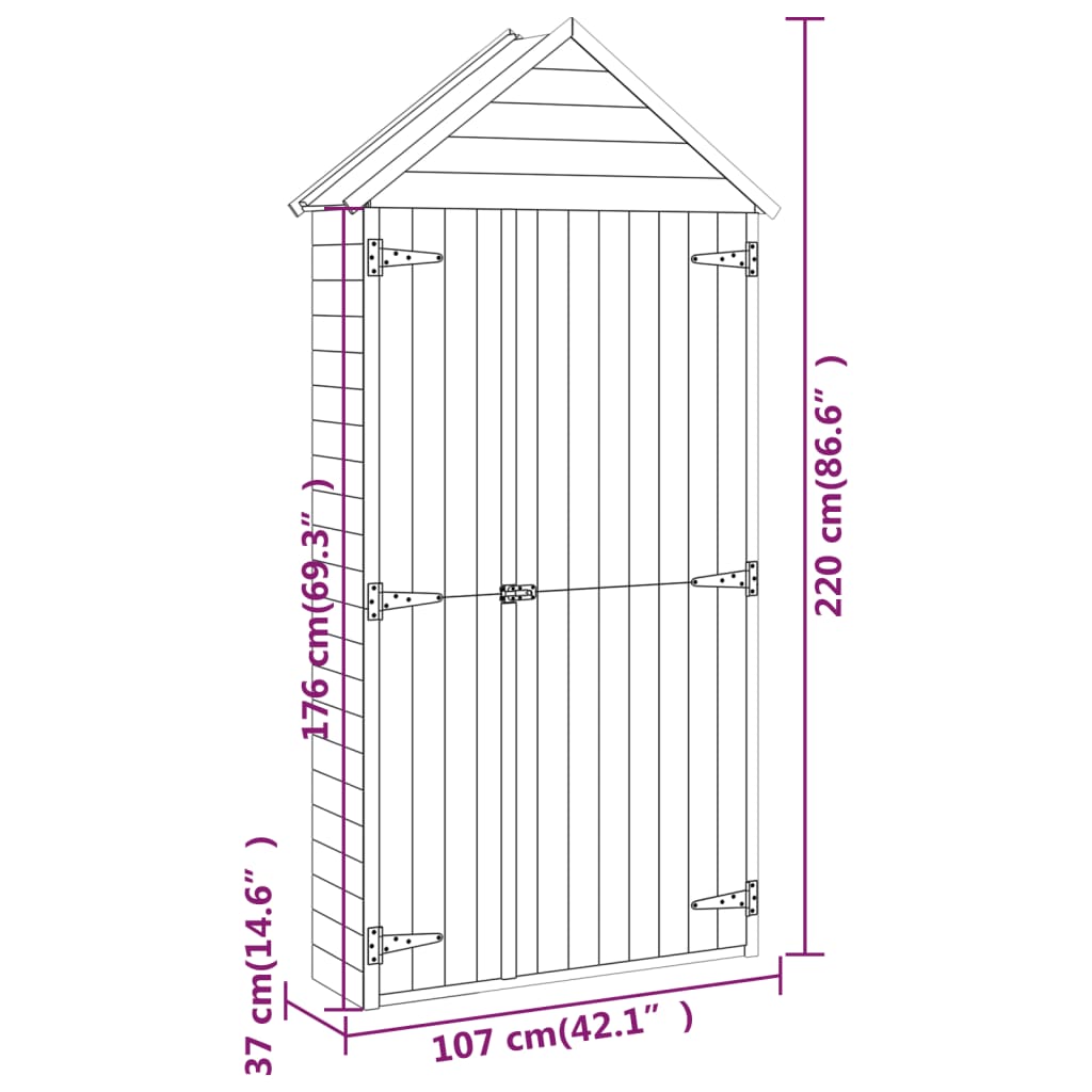 Abrigo p/ ferramentas de jardim 107x37x220 cm pinho impregnado