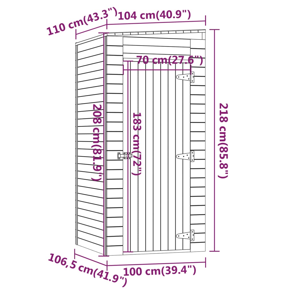 Abrigo de arrumação para jardim 100x110x218 cm pinho impregnado