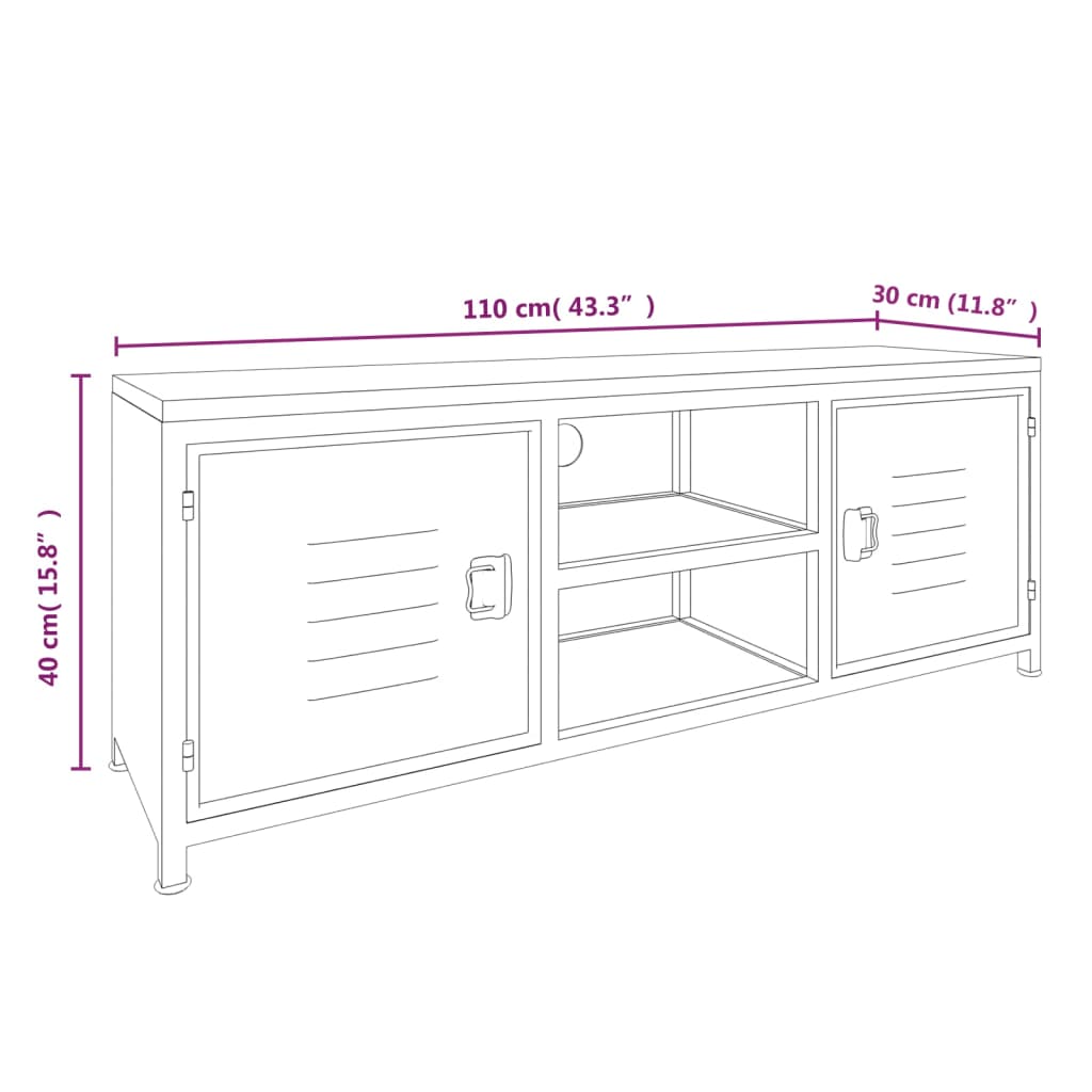 Móvel de TV 110x30x40 cm ferro/abeto maciço branco